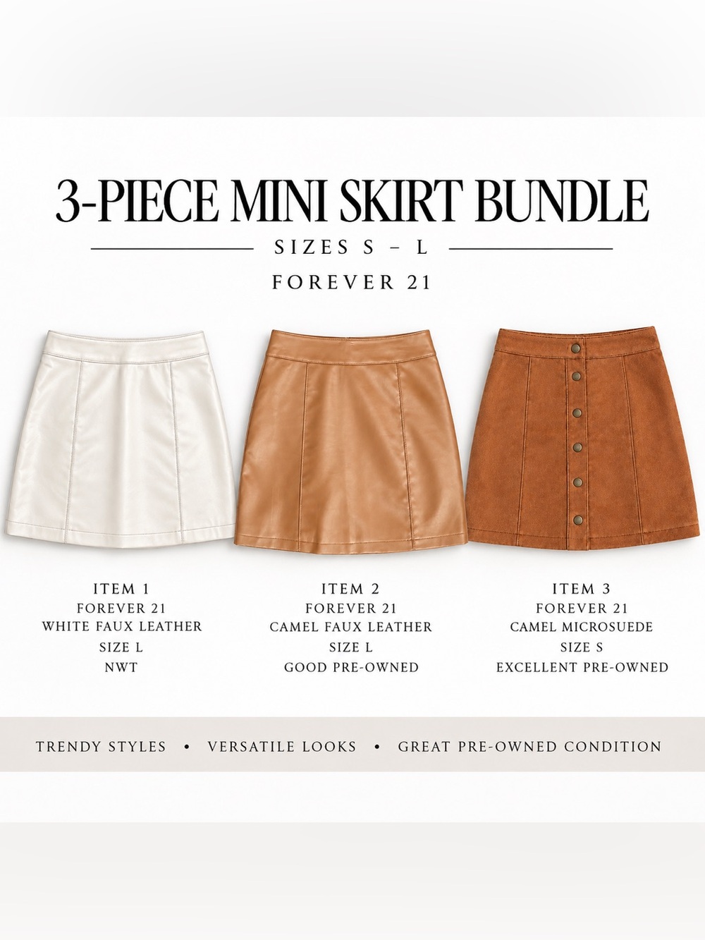 Forever 21 3-Pc Faux Leather & Microsuede Mini Skirt Bundle S-L